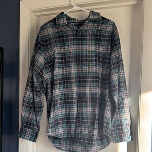 St John’s Bay - green and blue plaid button up. Size M